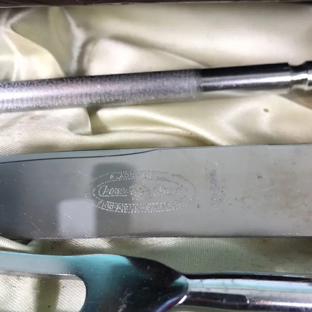 VTG SHEFFIELD Faux Antler Crown Crest 9 Piece Stainless Steel Blades+Case